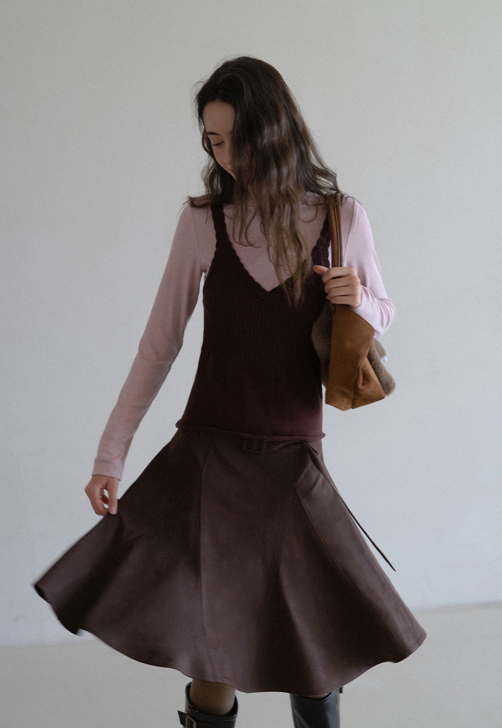 Womens Vintage Suede A-Line Skirt