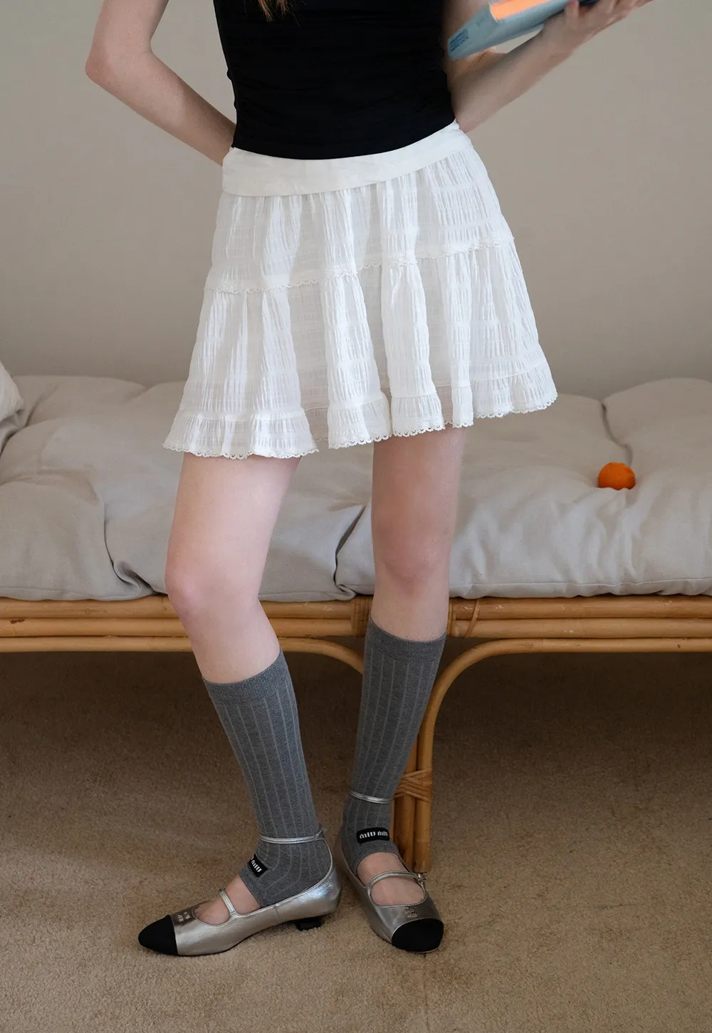 Lace-Trim White Tiered Skirt