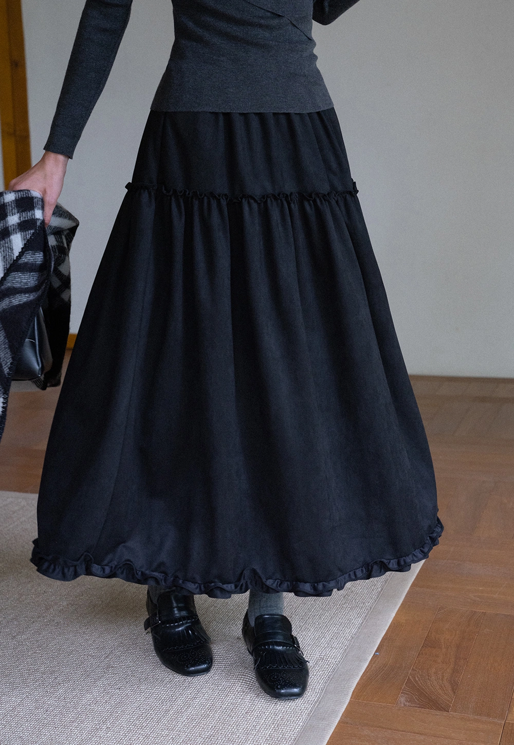 Womens High Waist Tiered Maxi Skirt