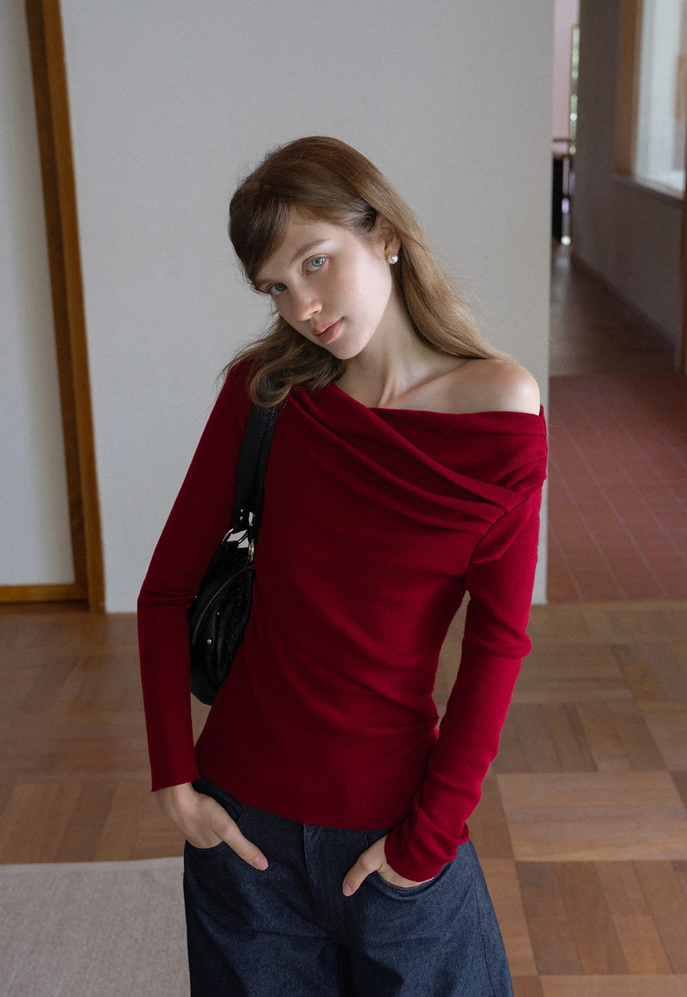 Womens Asymmetrical Draped Knit Top