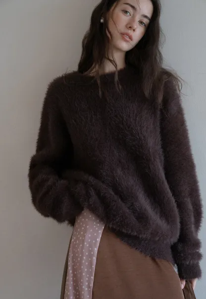 Womens Fluffy Long Sleeve Sweater