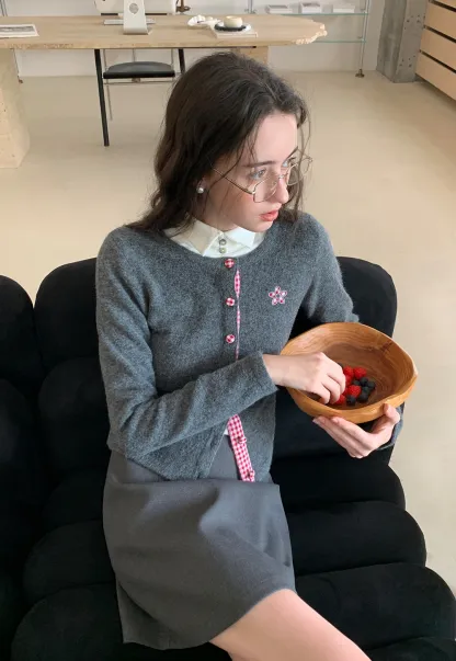 Cozy Knit Button Down Cardigan with Floral Detail