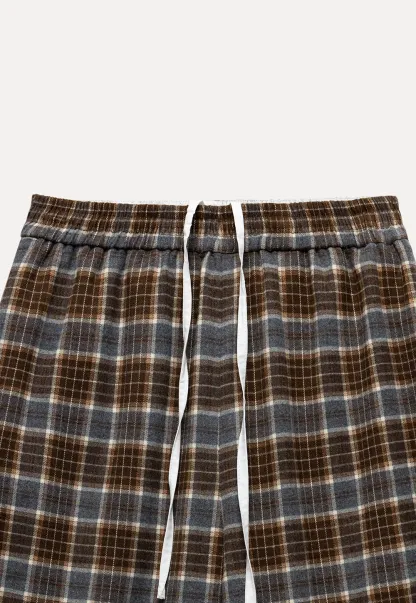 Womens Plaid Wide Leg Drawstring Pants