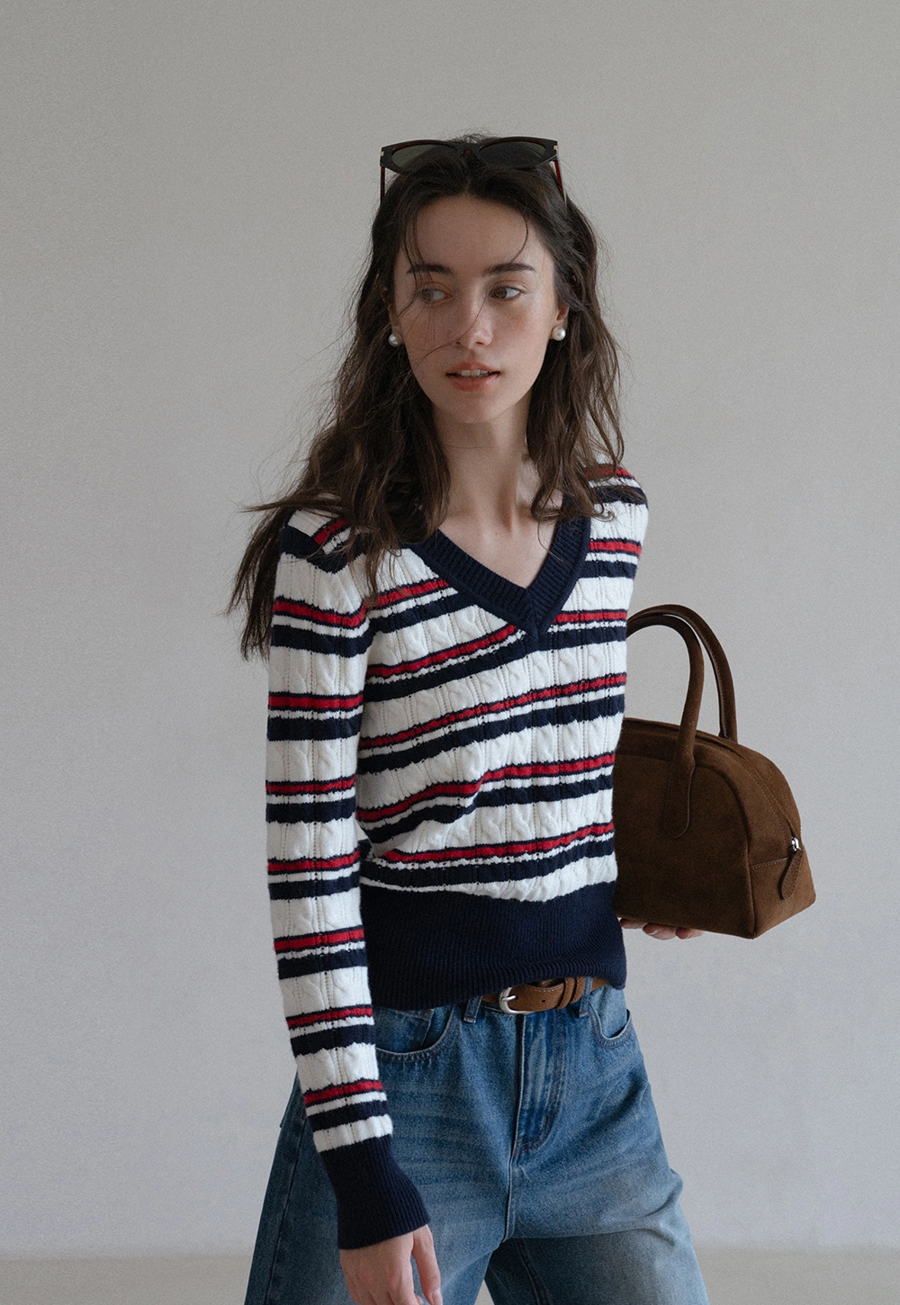 Women’s V-Neck Striped Knit Sweater