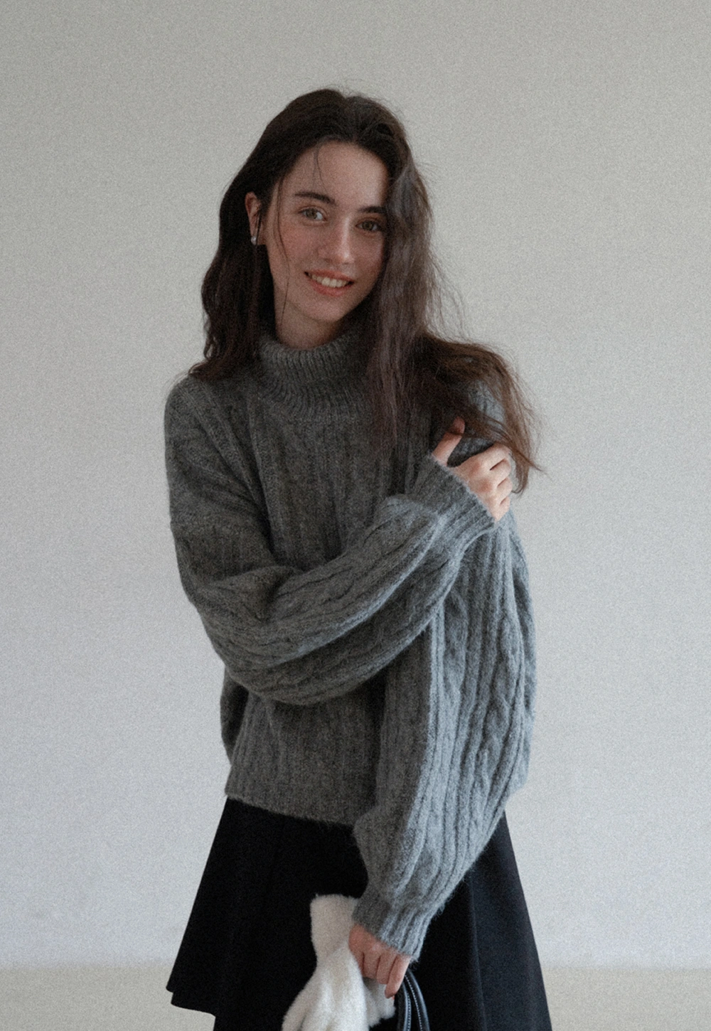 Womens High Neck Cable Knit Sweater