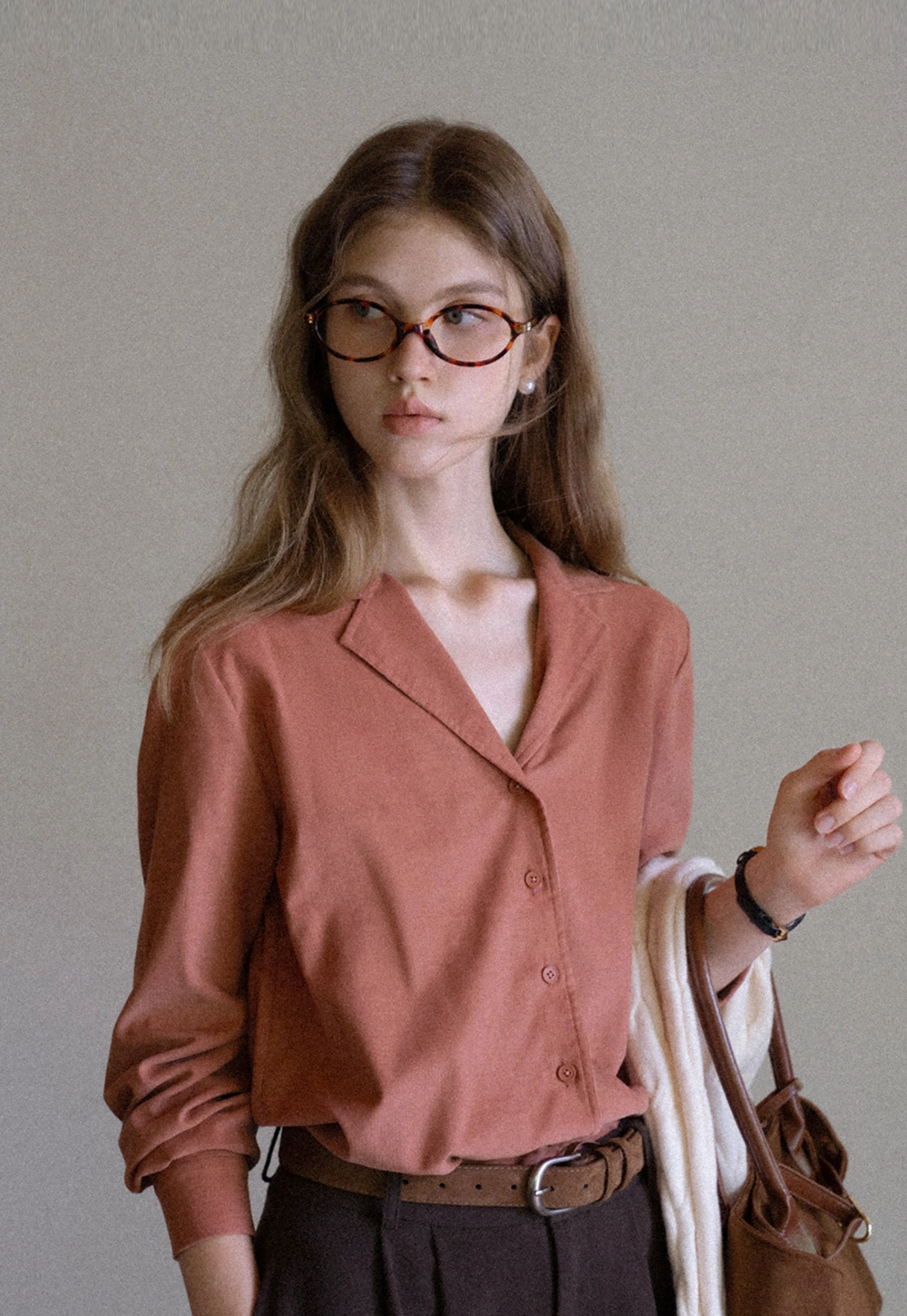 Womens Classic Lapel Collar Long Sleeve Blouse