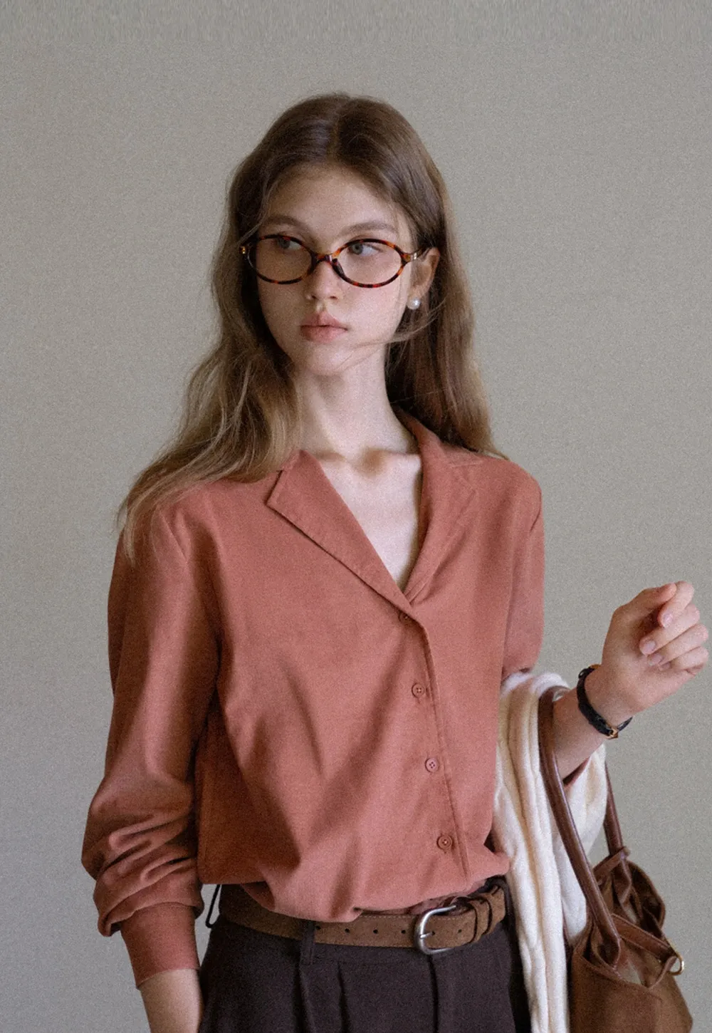 Womens Classic Lapel Collar Long Sleeve Blouse