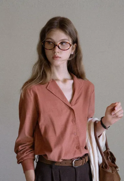 Womens Classic Lapel Collar Long Sleeve Blouse