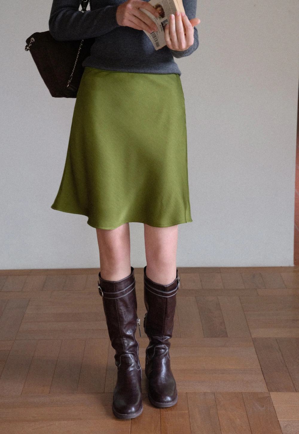 Elegant Satin Midi Skirt