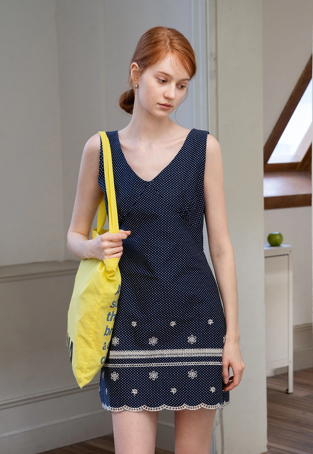 Women's Polka Dot V-Neck Scalloped Hem Floral Dress