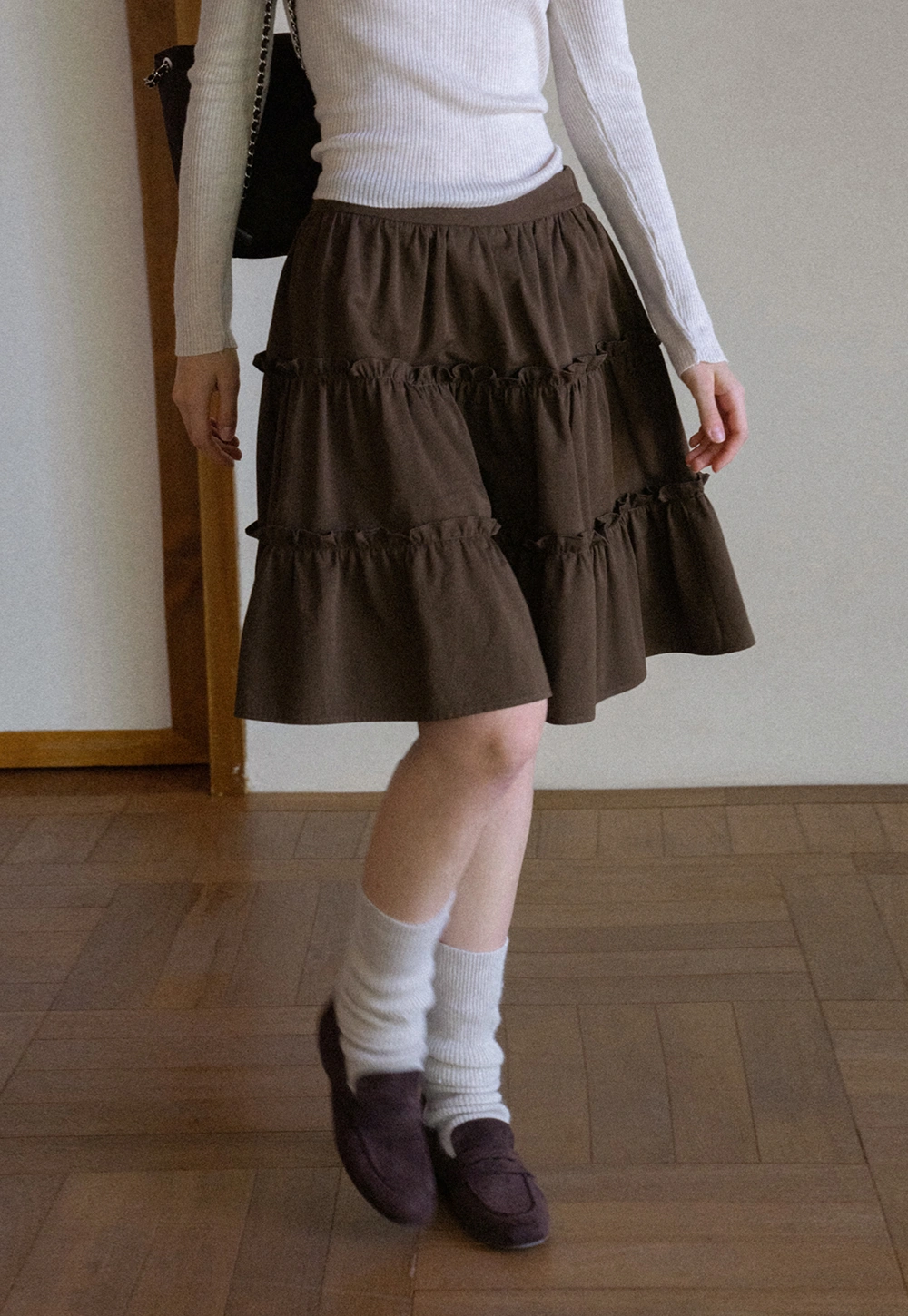 Casual Flared Midi Skirt with Layered Ruffle Detail