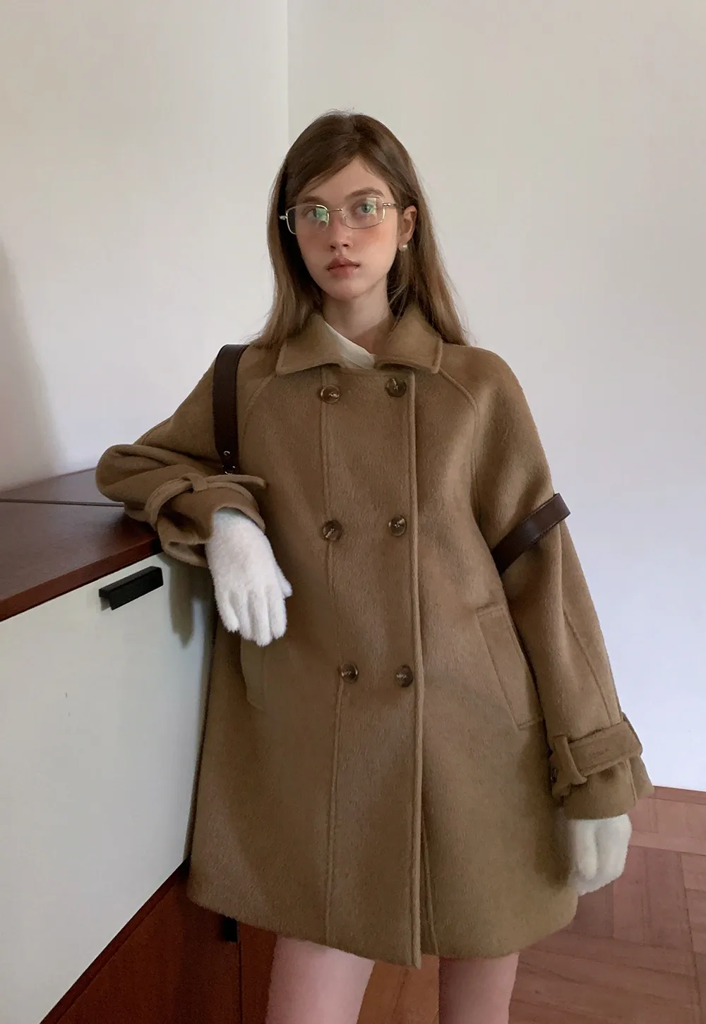 Elegant Double-Breasted Trench Style Wool Coat