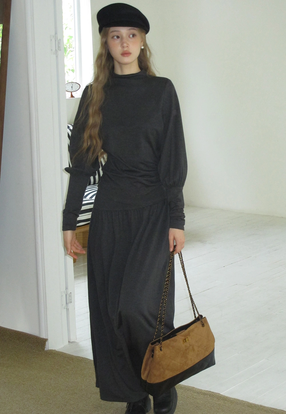 Women High Neck Long Sleeve Maxi Dress Elegant Casual Outfit