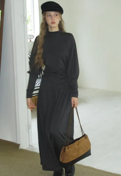 Women High Neck Long Sleeve Maxi Dress Elegant Casual Outfit