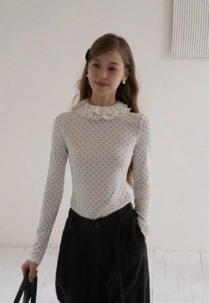 Women Polka Dot Long Sleeve T Shirt