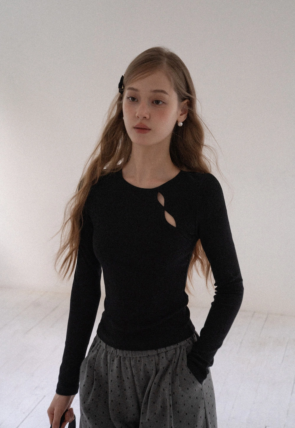 Women Cut Out Long Sleeve Top Slim Fit Basic T Shirt