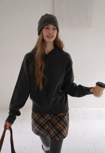 Women Basic Knit Hoodie Long Sleeve Pullover Sweater