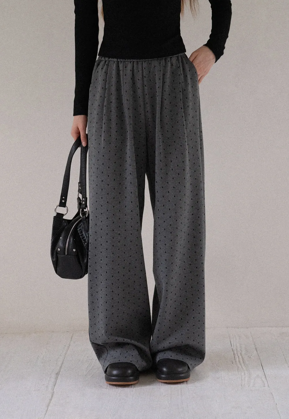Women High Waist Wide Leg Pants Loose Fit Polka Dot Trousers