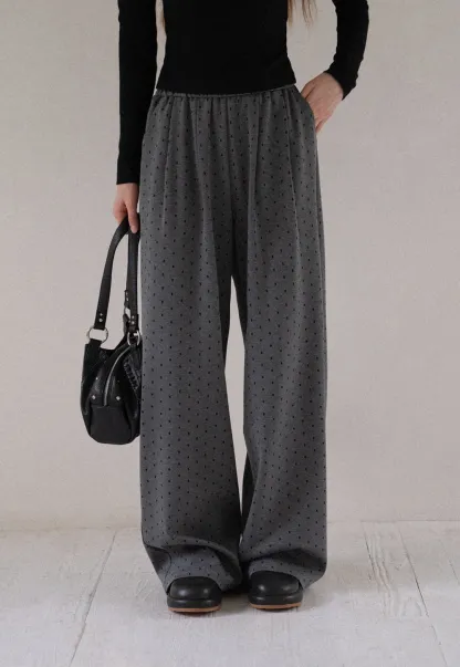 Women High Waist Wide Leg Pants Loose Fit Polka Dot Trousers