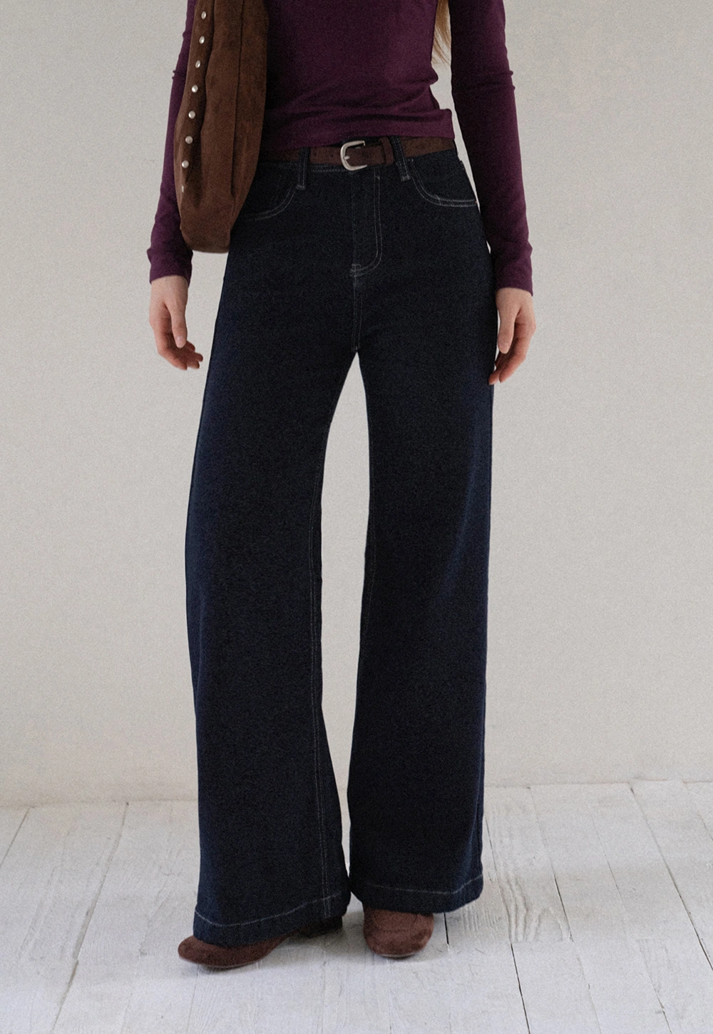 Womens High Waist Wide Leg Jeans with Belt