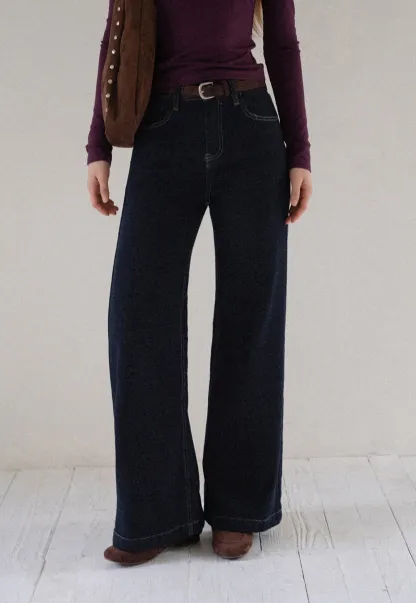 Womens High Waist Wide Leg Jeans with Belt