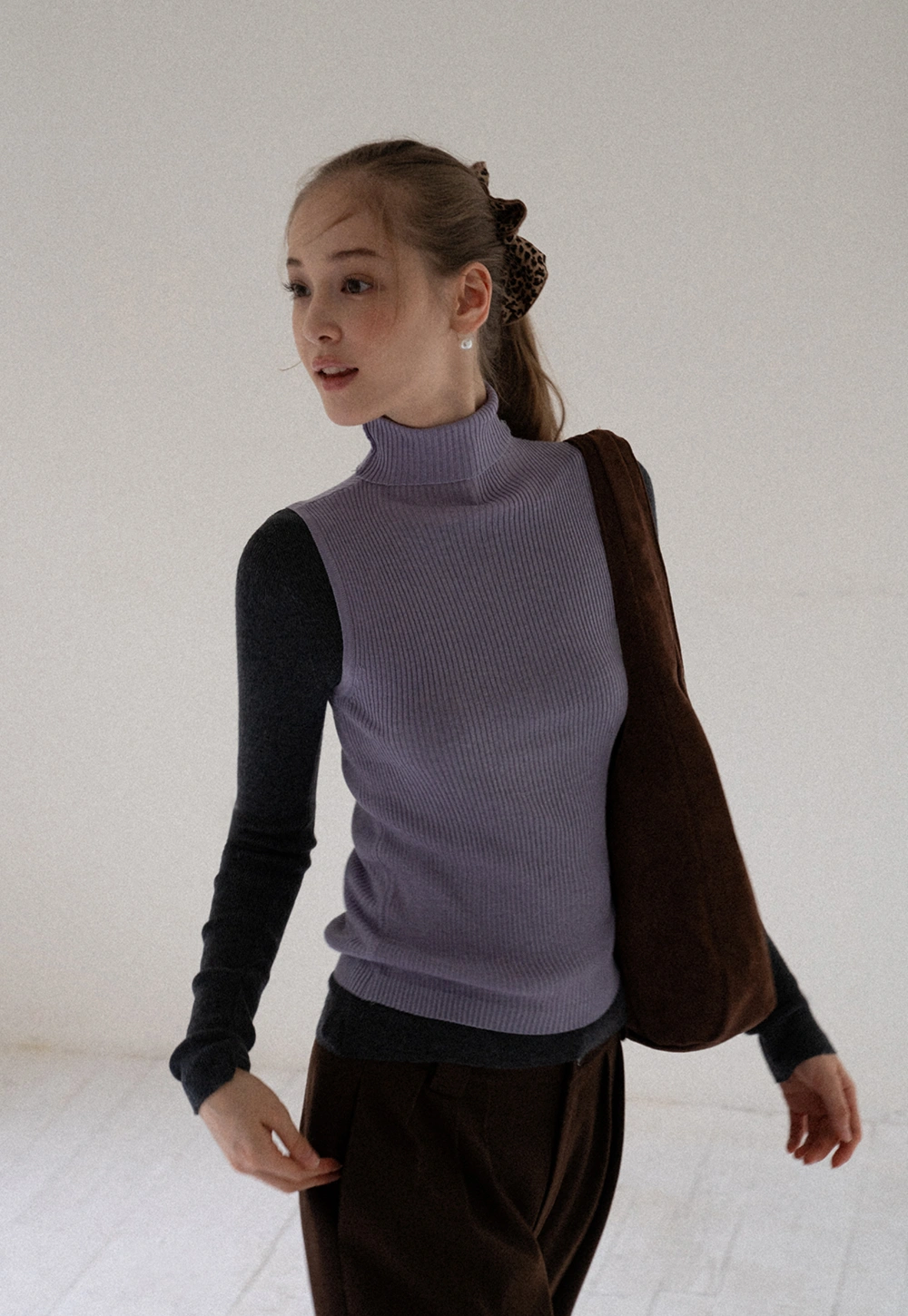 Womens Color Block Turtleneck Knit Top