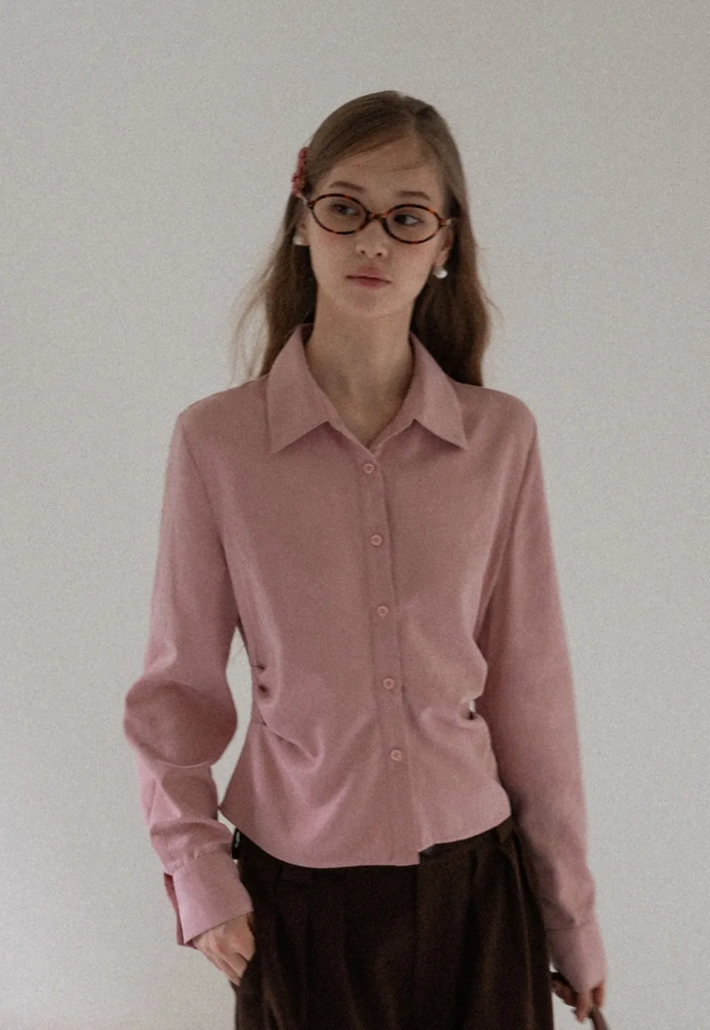 Women Satin Button Up Blouse