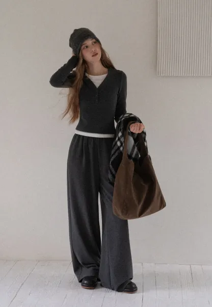 Women Knit Two Piece Set V Neck Long Sleeve Pullover and Pants
