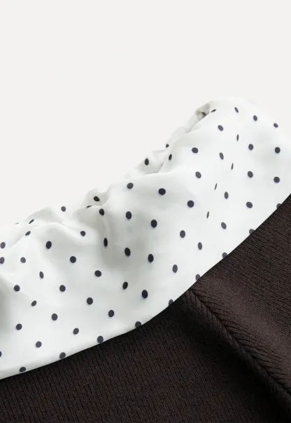 Womens Polka Dot Scarf Neck Long Sleeve Top