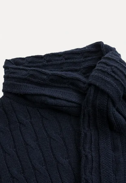 Women Cable Knit Sweater with Scarf Tie Long Sleeve