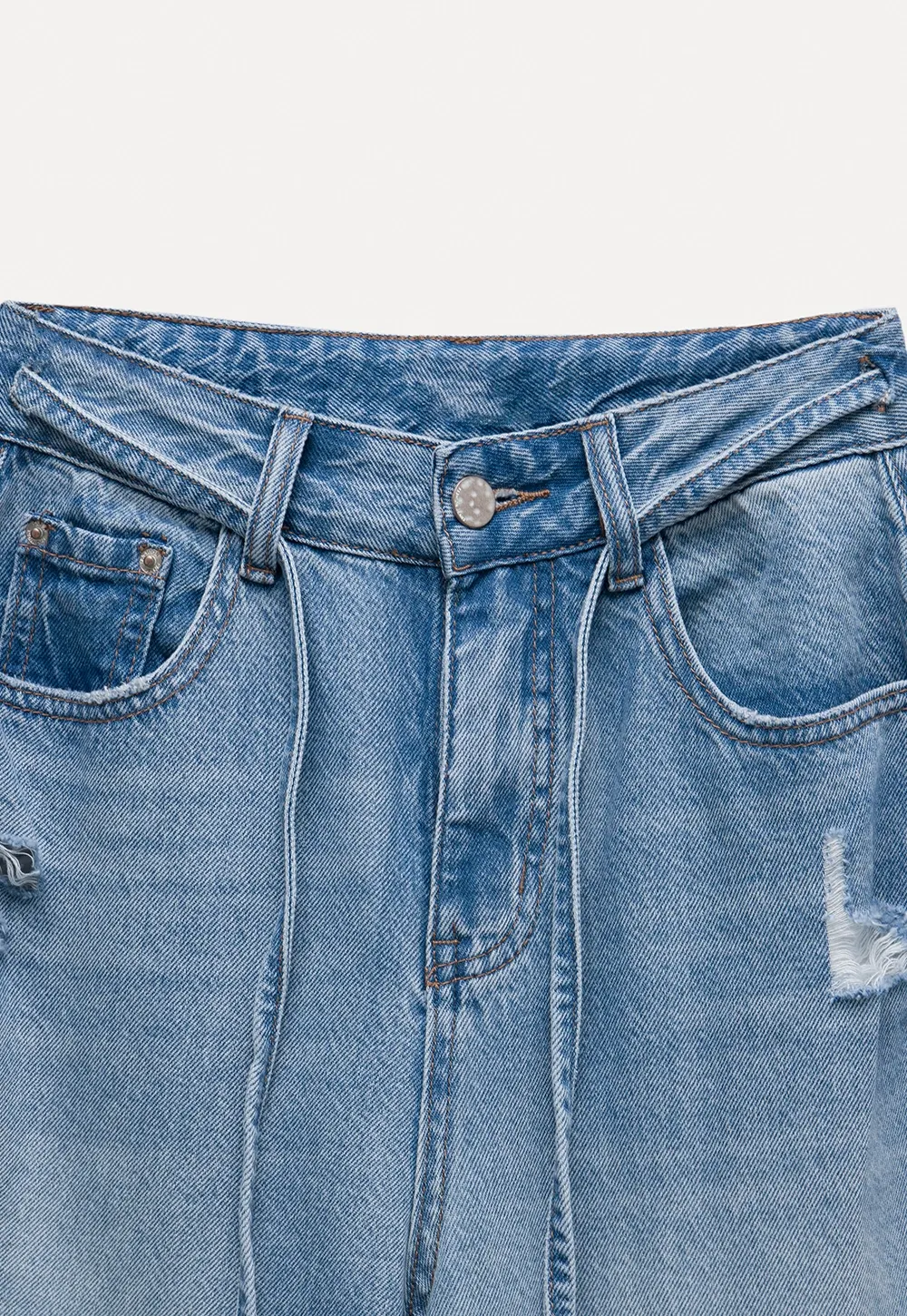 Wide Leg Distressed Denim Jeans
