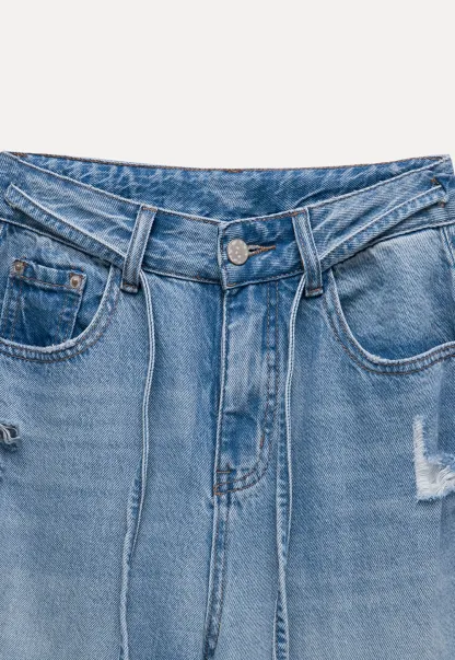 Wide Leg Distressed Denim Jeans