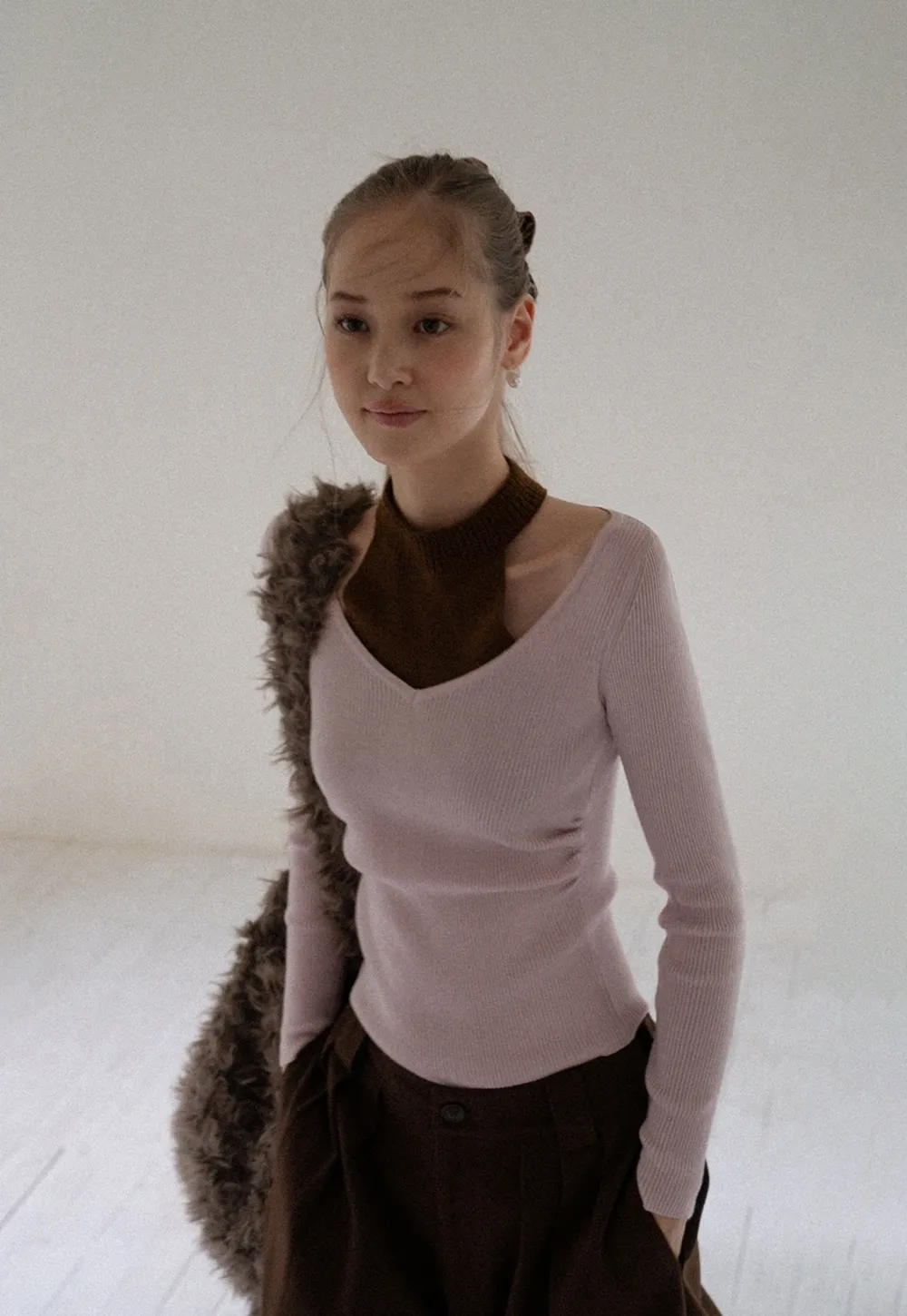 Women Cut Out High Neck Knit Pullover Slim Fit