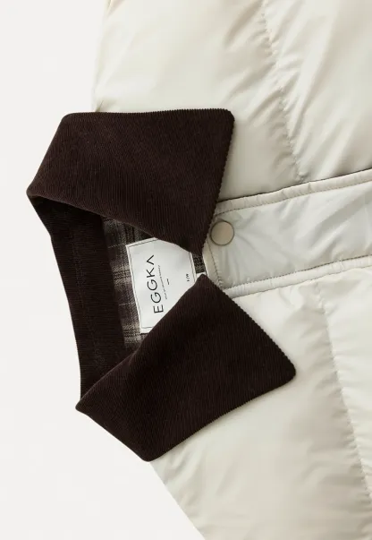 Women Short Cotton Coat with Contrast Collar and Cuffs