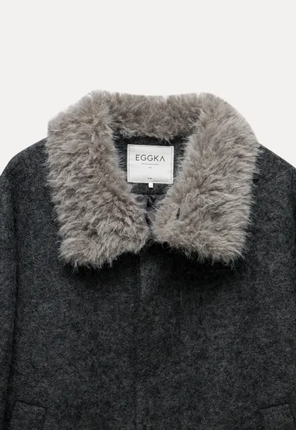 Women Cozy Faux Fur Lapel Wool Coat