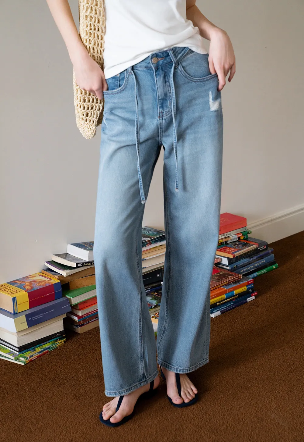 Wide Leg Distressed Denim Jeans