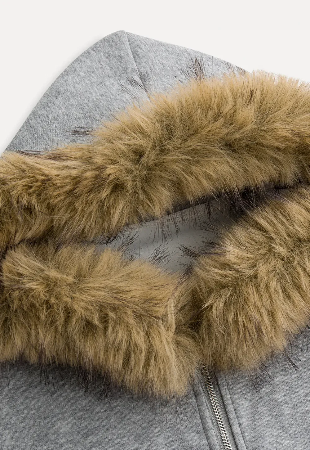 Faux Fur Trim Zip Up Hoodie