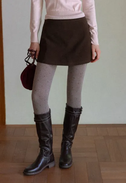 Women Faux Suede A-line Mini Skirt High Waist