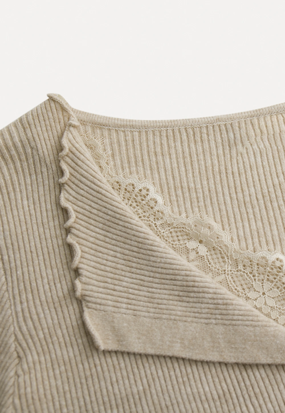 Lace Trim Ribbed Knit Top
