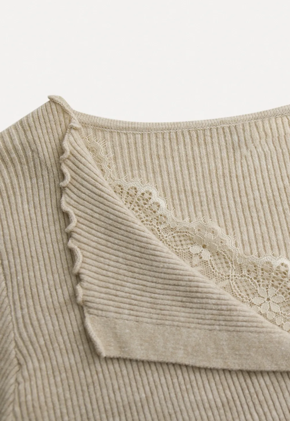 Lace Trim Ribbed Knit Top