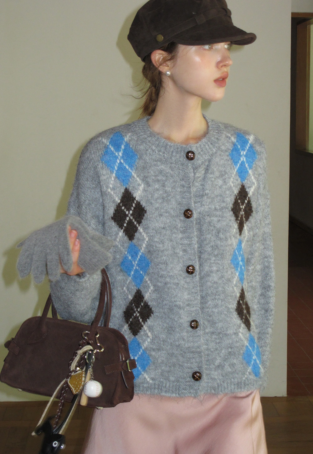 Argyle Knit Cardigan