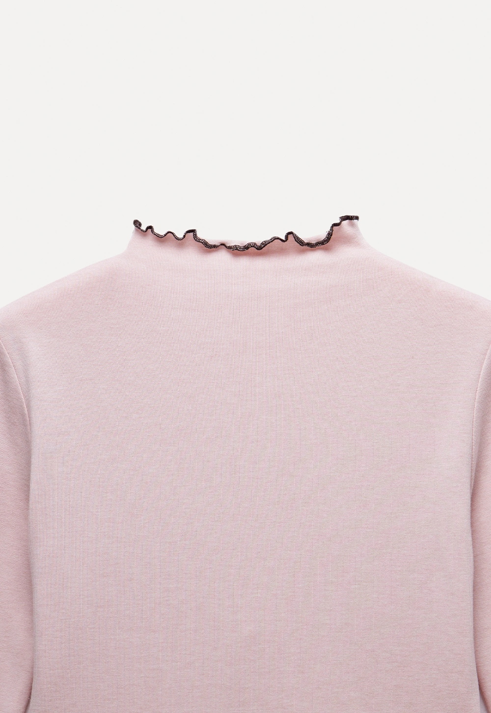 Ruffle Trim Mock Neck Long Sleeve Top