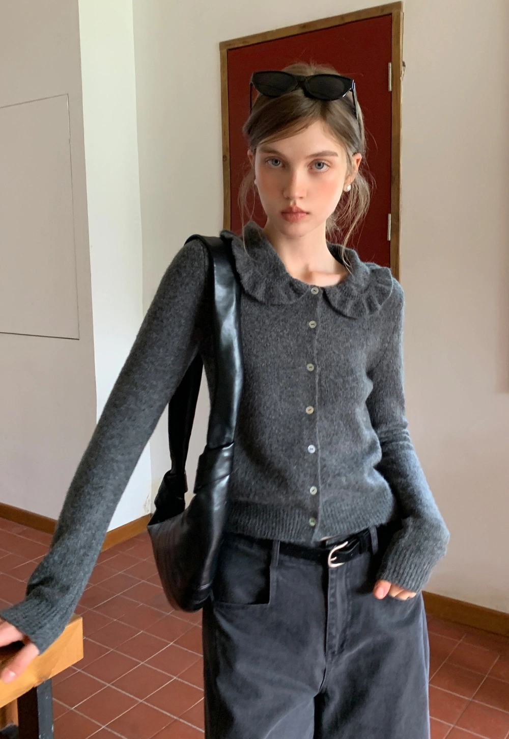 Vintage Ruffle Trim Short Knit Cardigan