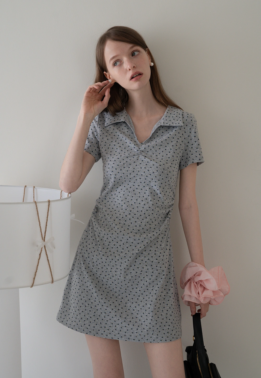 Collared Ruched Mini Dress
