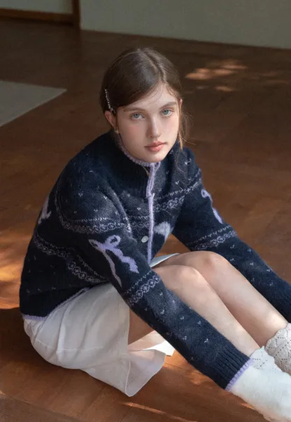 Dog Pattern Knit Cardigan