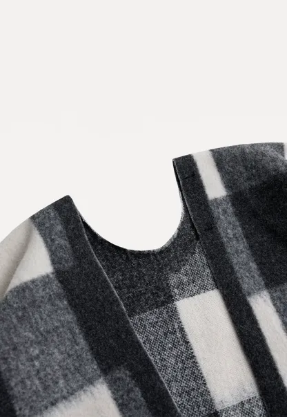 Checked Fringe Poncho