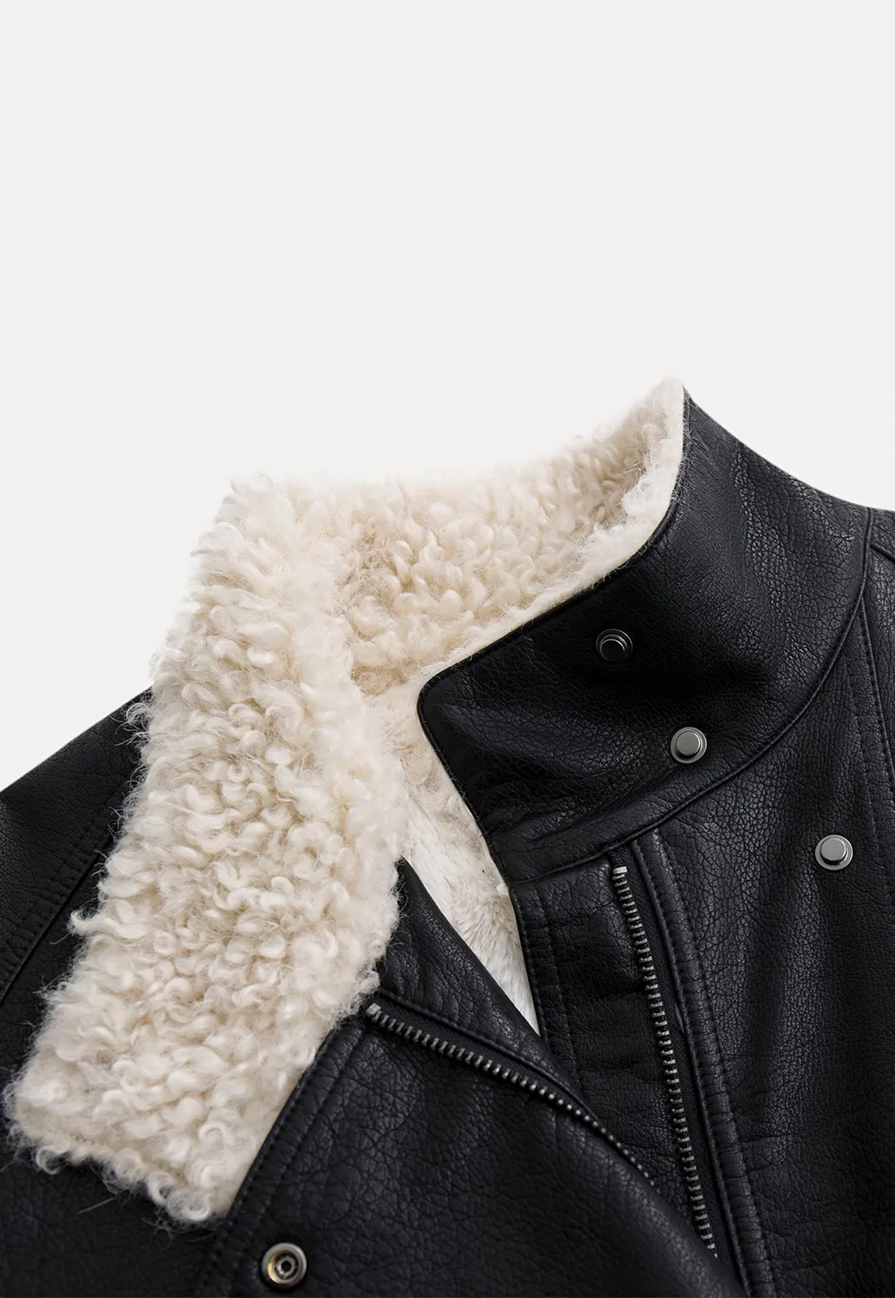 Faux Leather Jacket with Shearling Collar