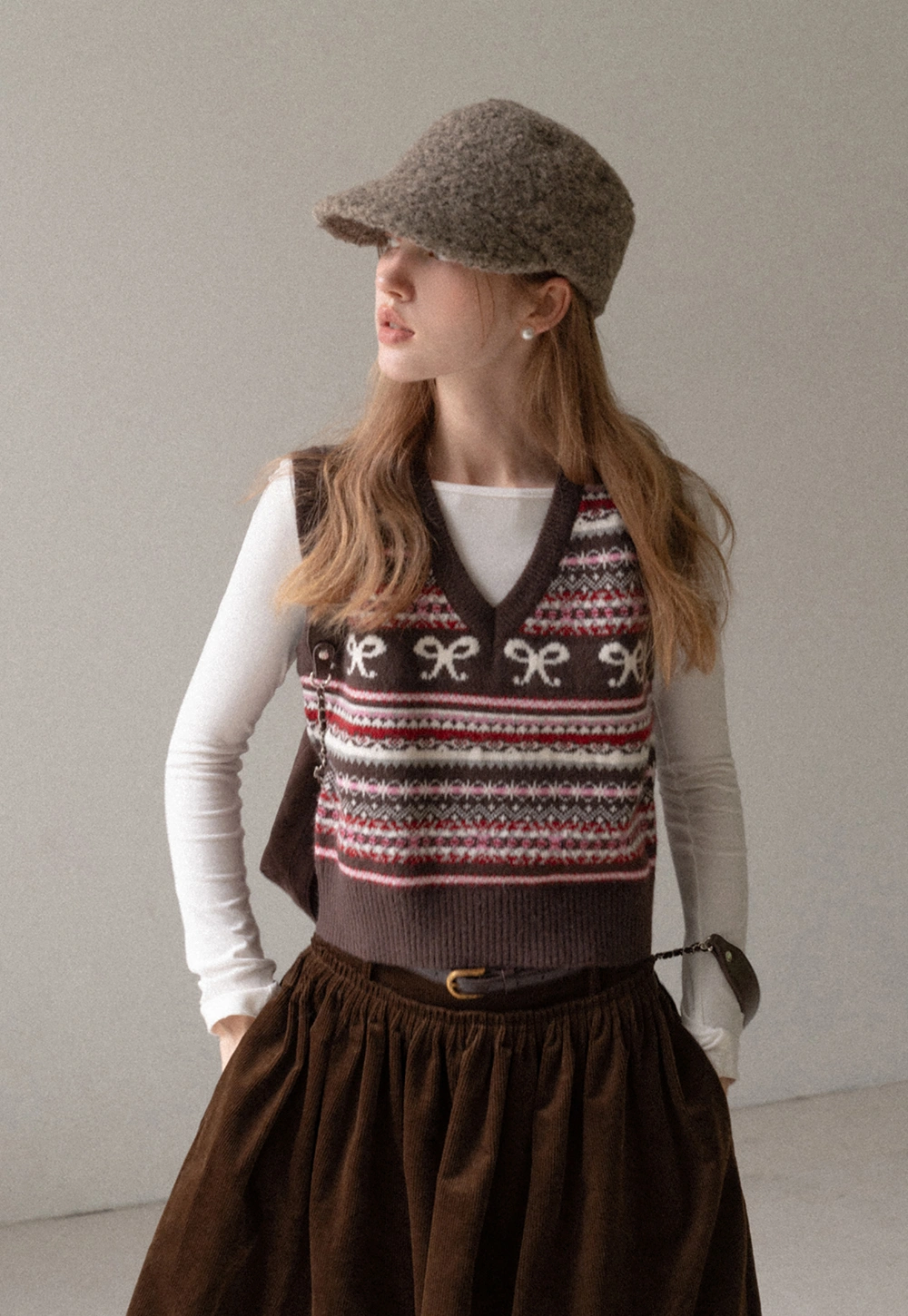 Preppy Bow Pattern V Neck Knit Sweater Vest