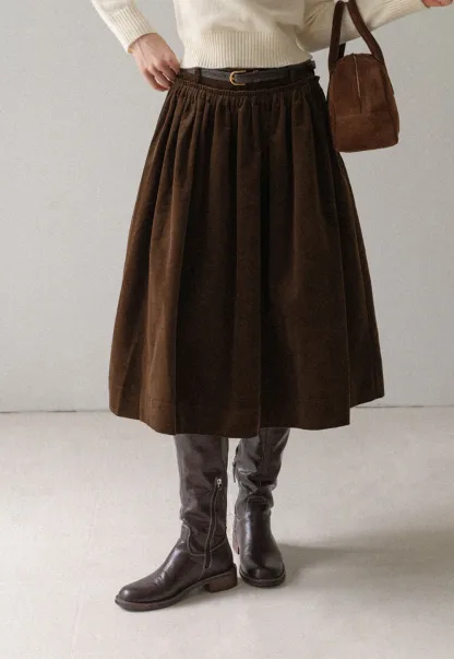 Vintage High Waist Pleated Corduroy Skirt