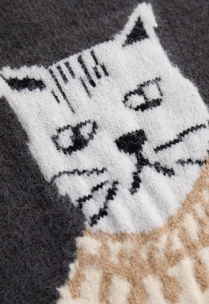 Women Cat Pattern Knit Sweater Cute Pullover Top